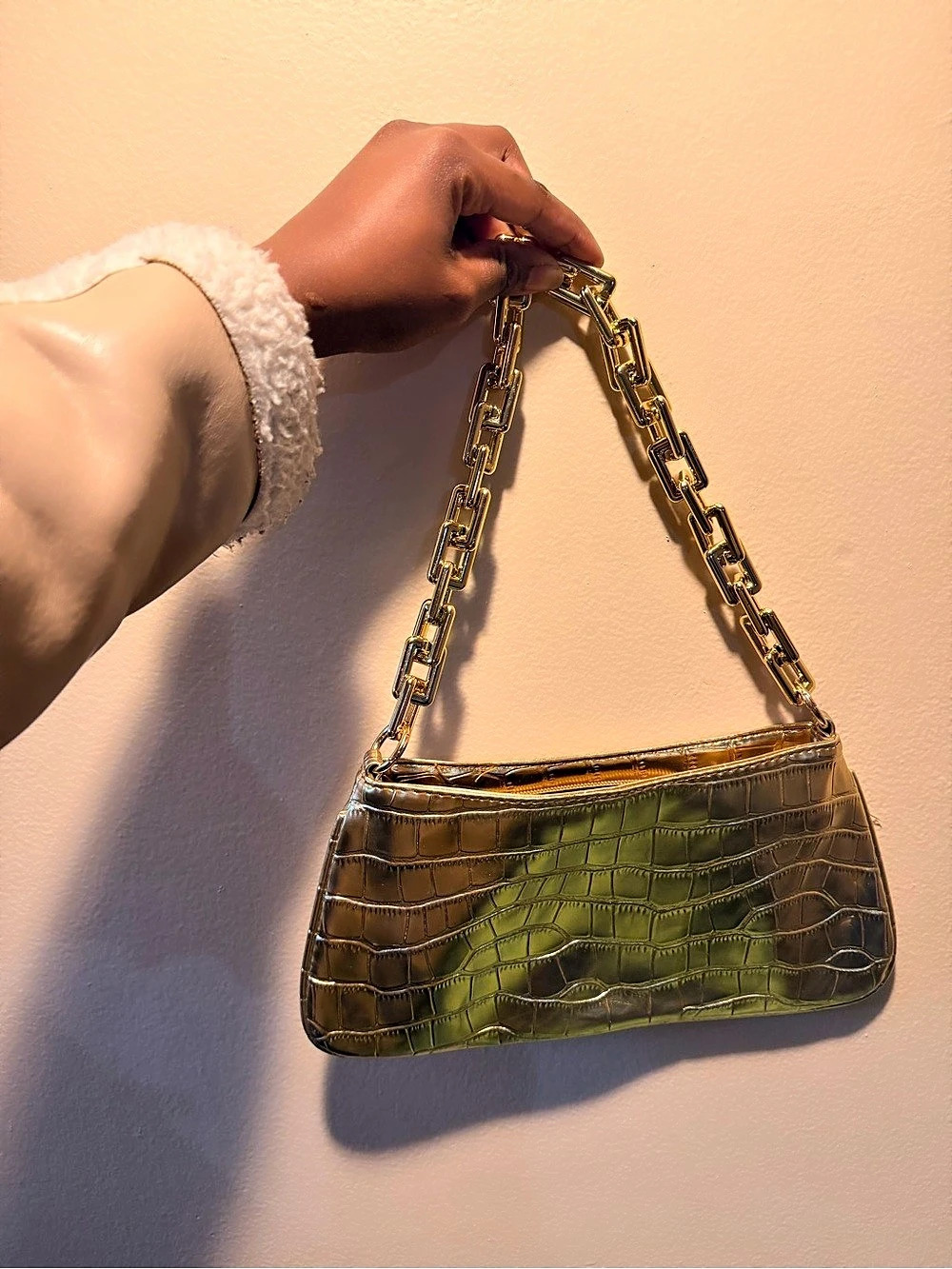 Crocodile-Embossed Shoulder Bag in Brown Like New